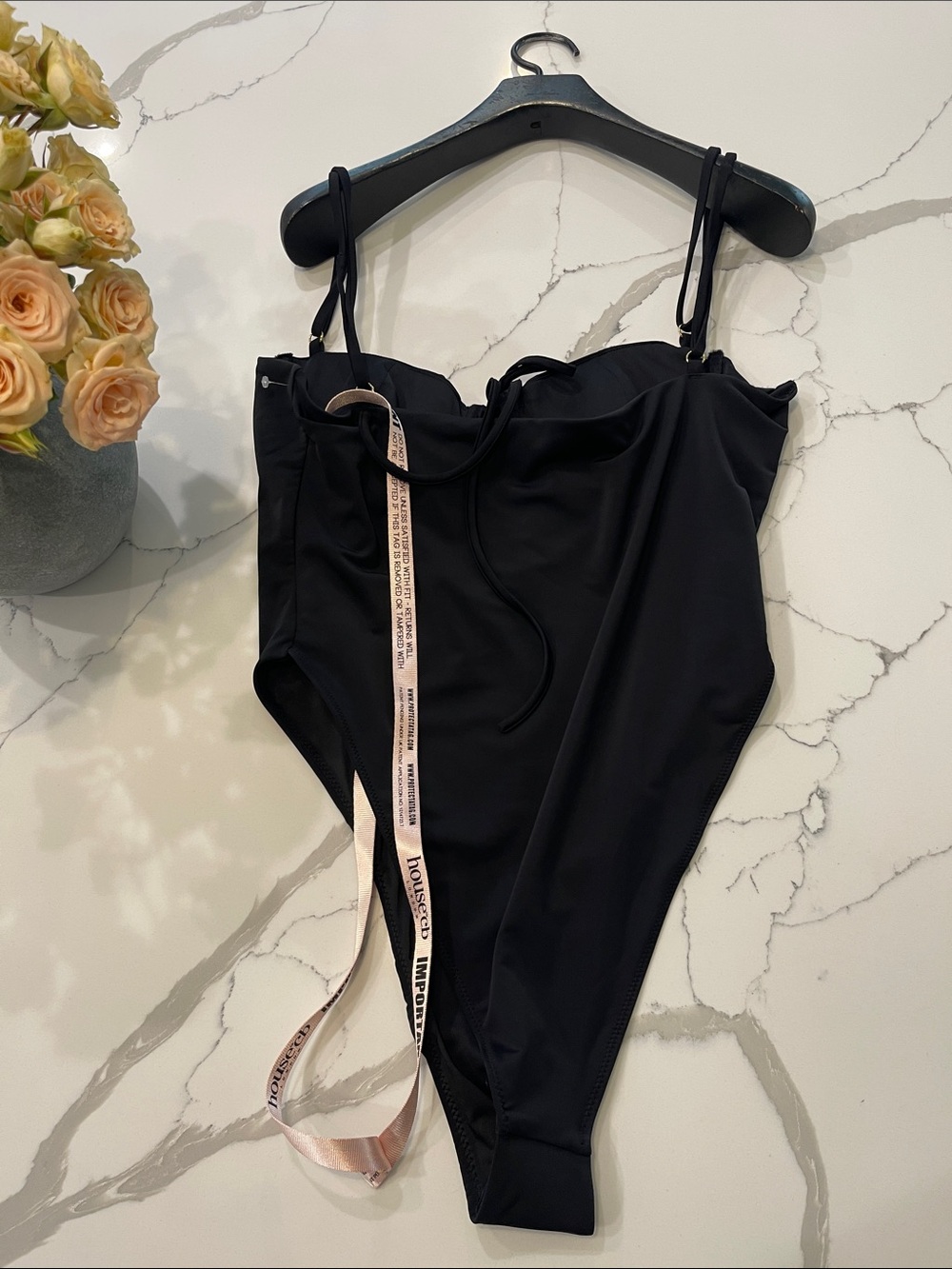 NEW House of CB CANNES Black Cutout One-piece Thong Swimsuit Size L+ - Picture 12 of 16